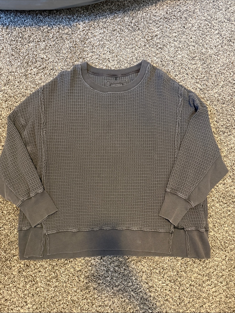 American Eagle Outfitters Charcoal Waffle Knit Crewneck Sweater